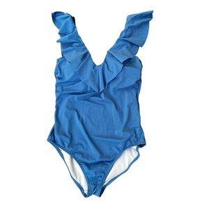 Women’s Bal Harbour V-neck Ruffled One-Piece Swimsuit Blue Size 14 Bathing Suit